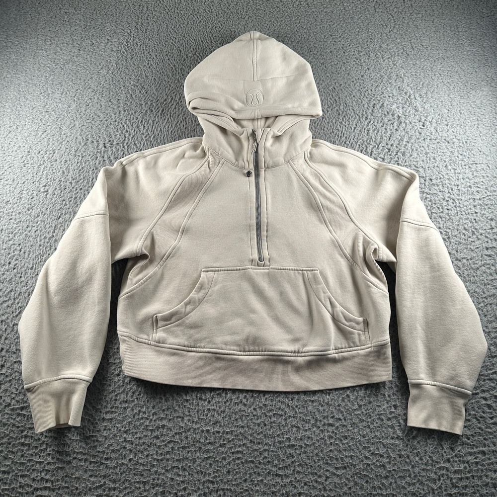Lululemon Scuba Hoodie Womens XS/S Half Zip Pullover Cropped Fleece Cream Beige - Picture 1 of 8